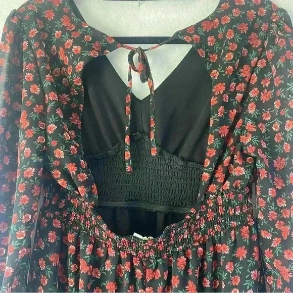 Indulge Women's Floral Smocked V Neck Bell Sleeve Fairy Goth Maxi Dress Sz Large - Picture 6 of 13